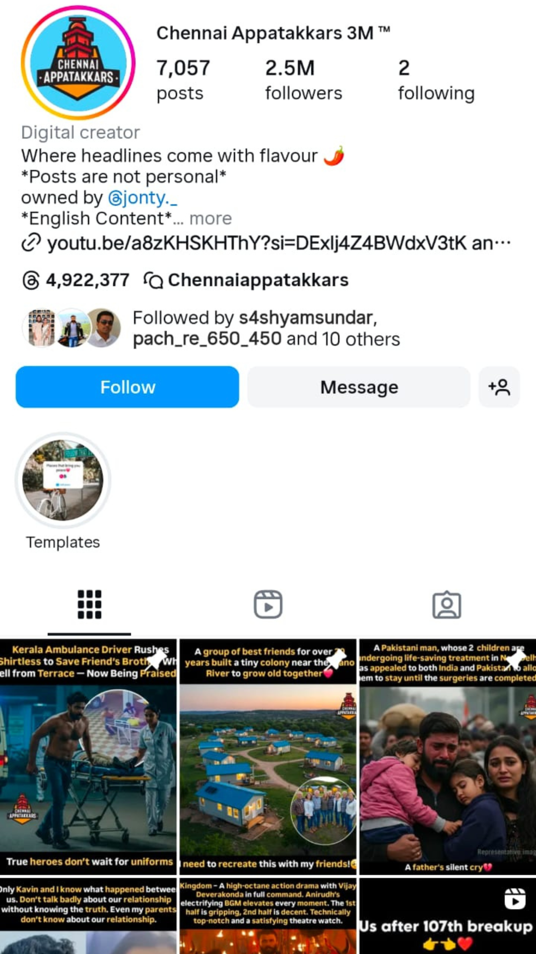 Instagram influencer profile page image