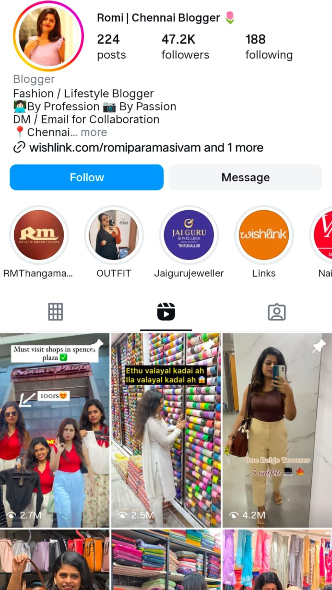 Instagram influencer profile page image
